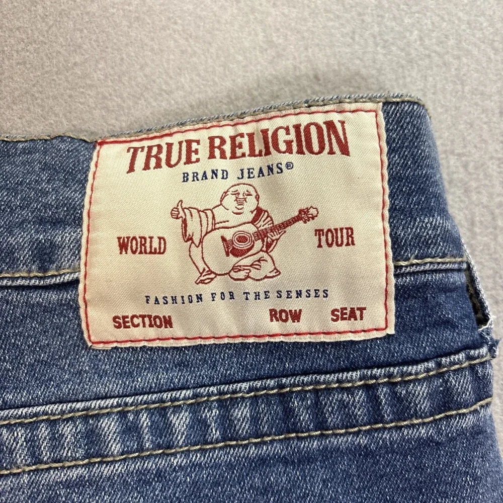 True Religion Men Ricky Relaxed Straight Blue Denim Jean Logo Size 36 (38x34)